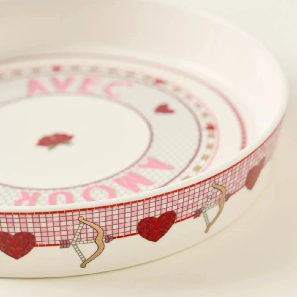 Anthropologie The Bistro Tile Stoneware Pie Dish Valentine's Edition Serving
